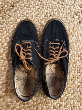 Vans Black Canvas Boat Shoes with Tan Laces
